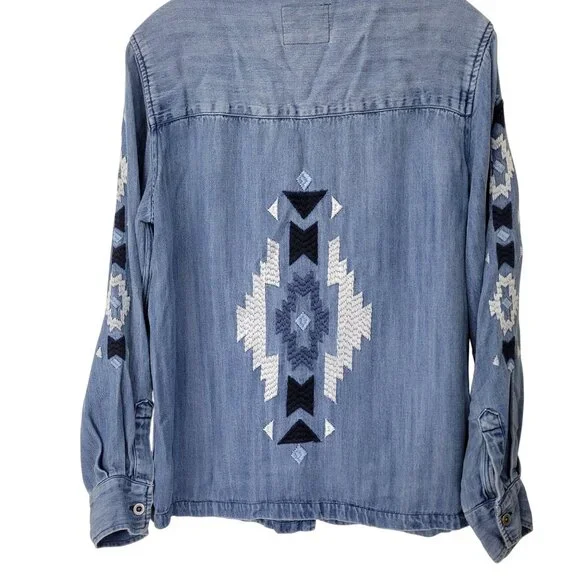Rails Embroidered Denim Button-Up Shirt Jacket With Aztec Design Women's Extra S - Picture 7 of 7